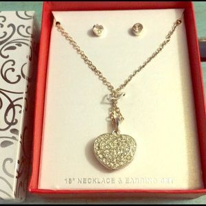 Silver Heart Necklace & Stud Earrings